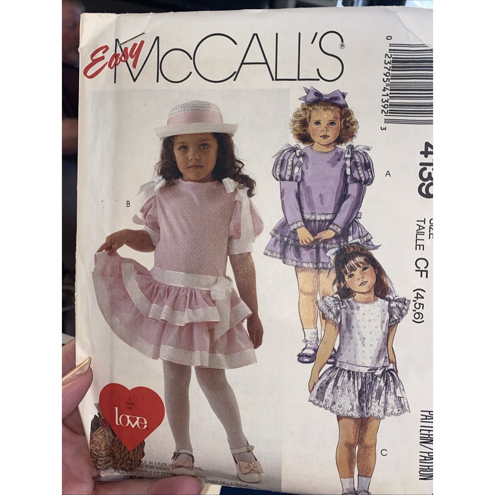 Vintage 1989 McCalls Girls Dress Pattern 4139 Size 4-6 Uncut